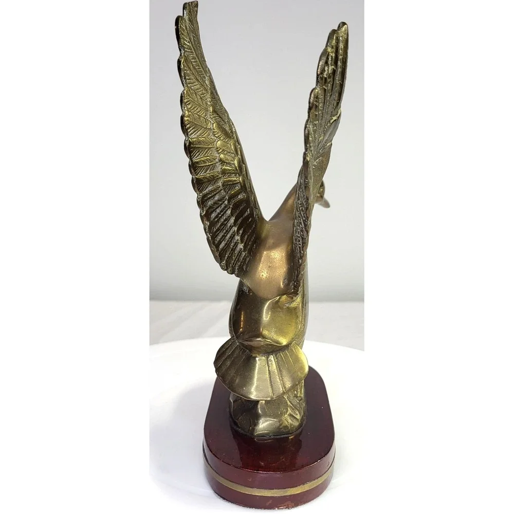Brass Patina Duck Figurine on Wood Stand Great City Traders San Fransisco Vtg